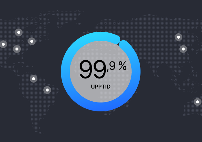 En karta över världen med en statistik som visar 99,9 % drifttid