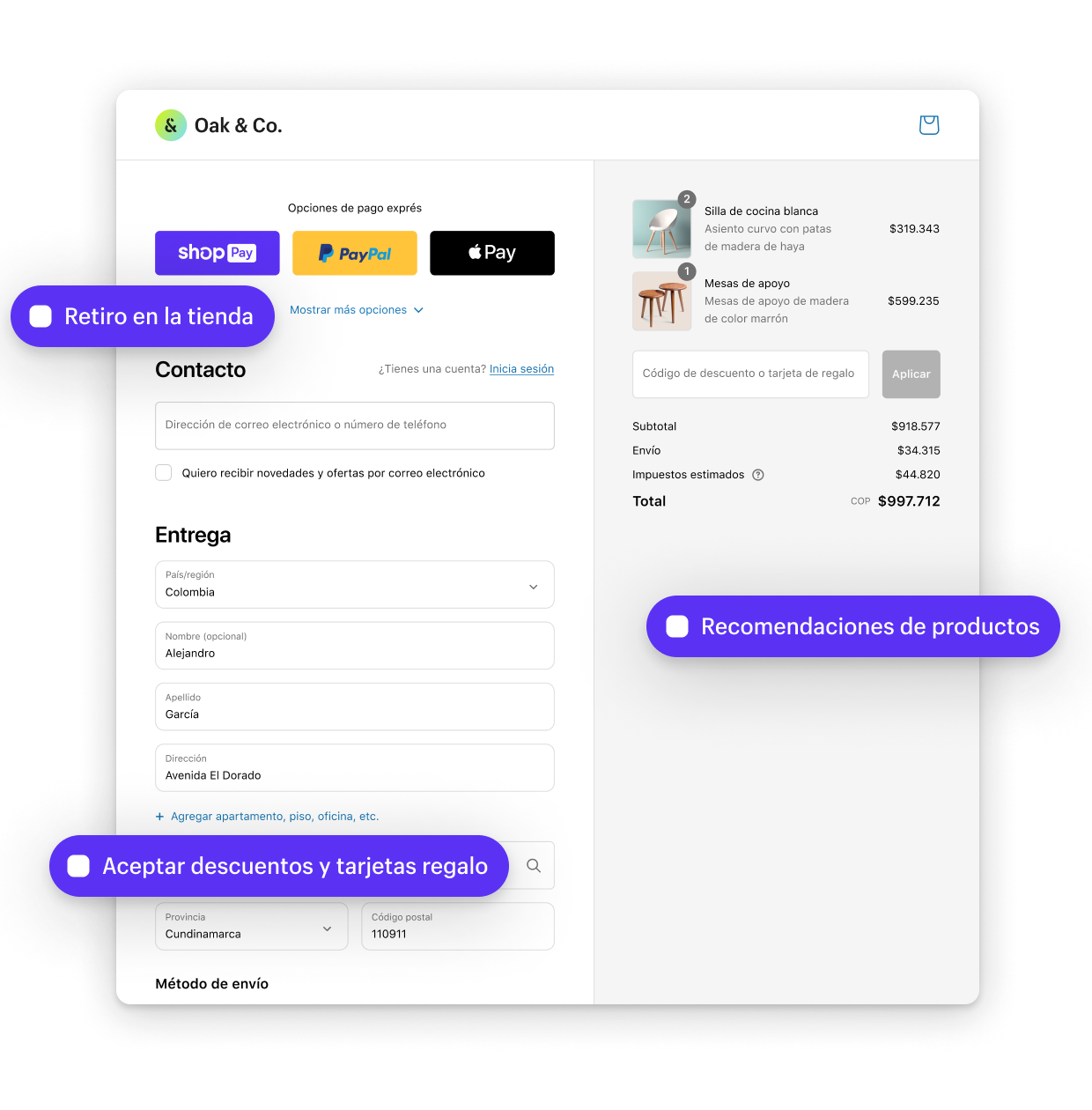 Pantalla de pago de Shopify en un dispositivo móvil