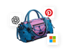 A duffel bag is next to the logos for Pinterest, ChatGPT, and Microsoft Monetize. An ad for the duffel bag is displayed for each channel. 