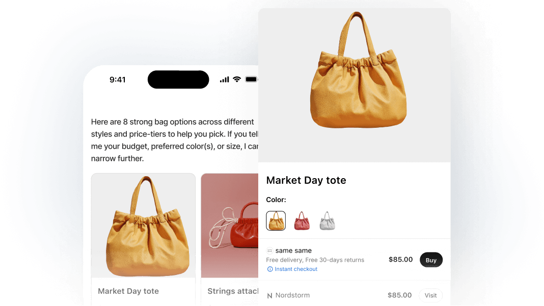 AI chat interface demonstrating seamless checkout flow with Shopify integration