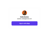 A "Sign in with Shop" card showing shopper Stella Bandoc's profile photo, name, and email above a purple "Sign in with Shop" button