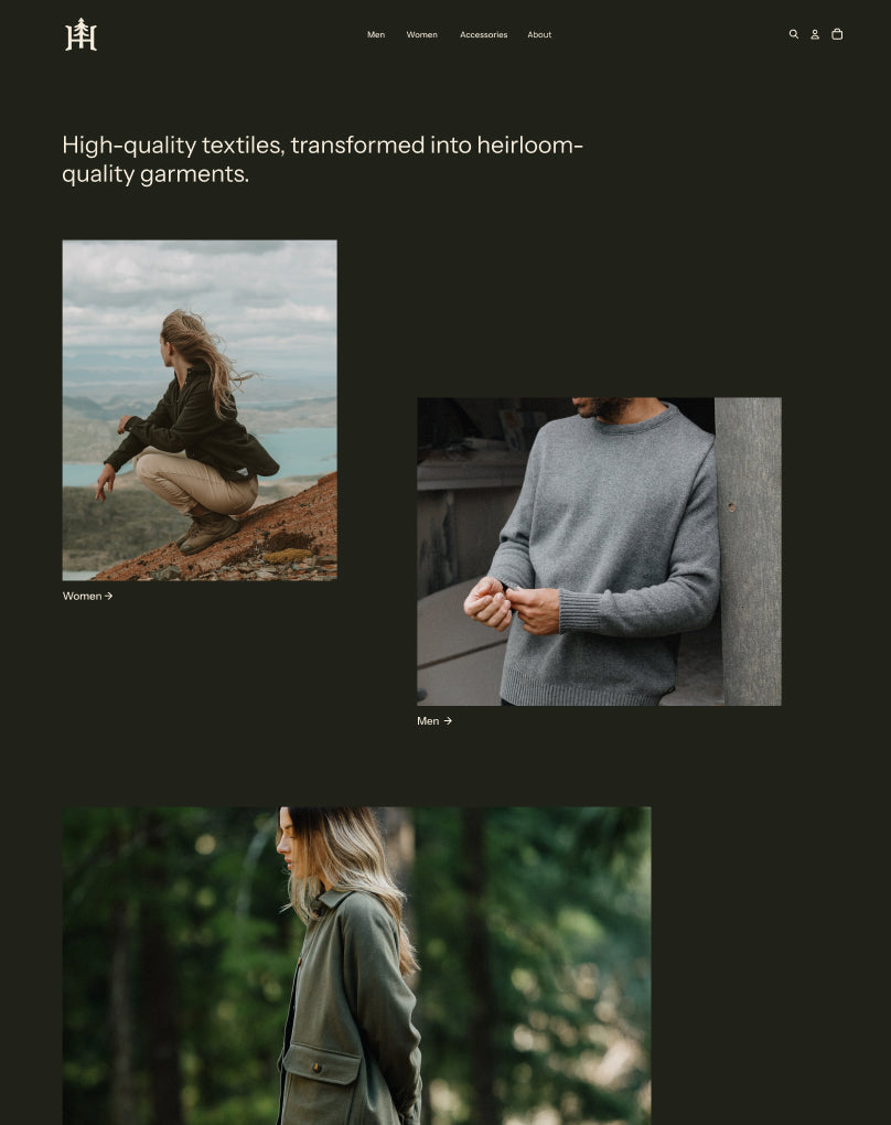Preview of Heritage, a Horizon theme with tactile design elements that make products feel tangible online, showcasing craftsmanship and authenticity.