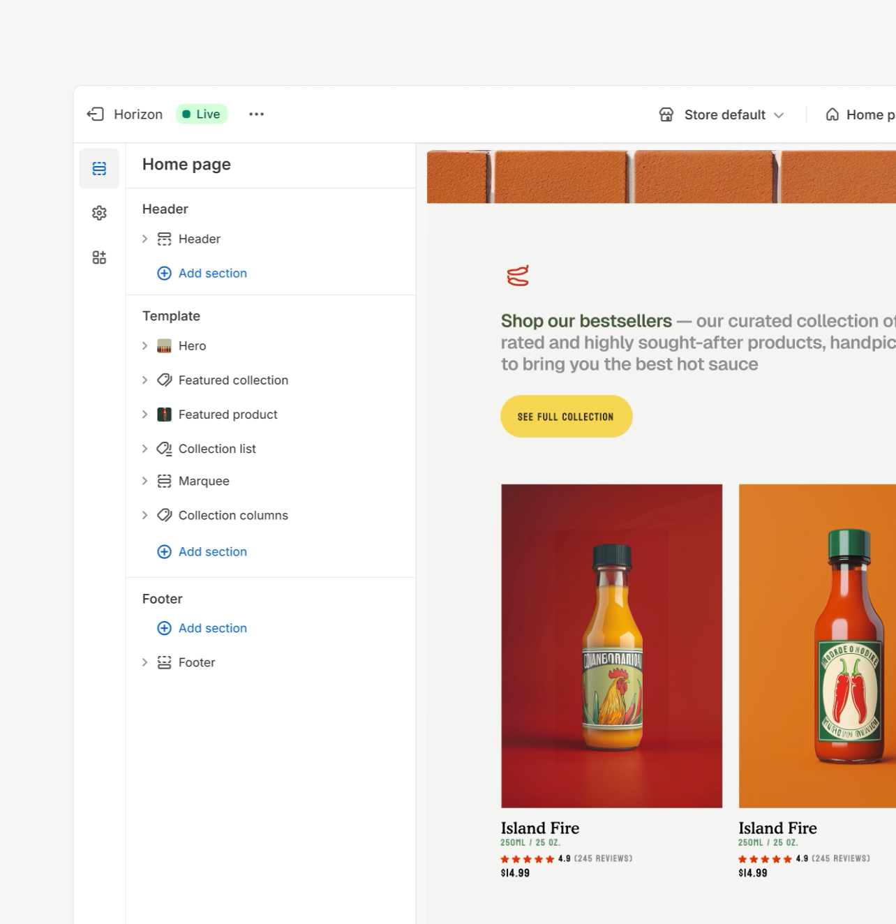 Shopify’s drag-and-drop features being used to rearrange the layout of a store