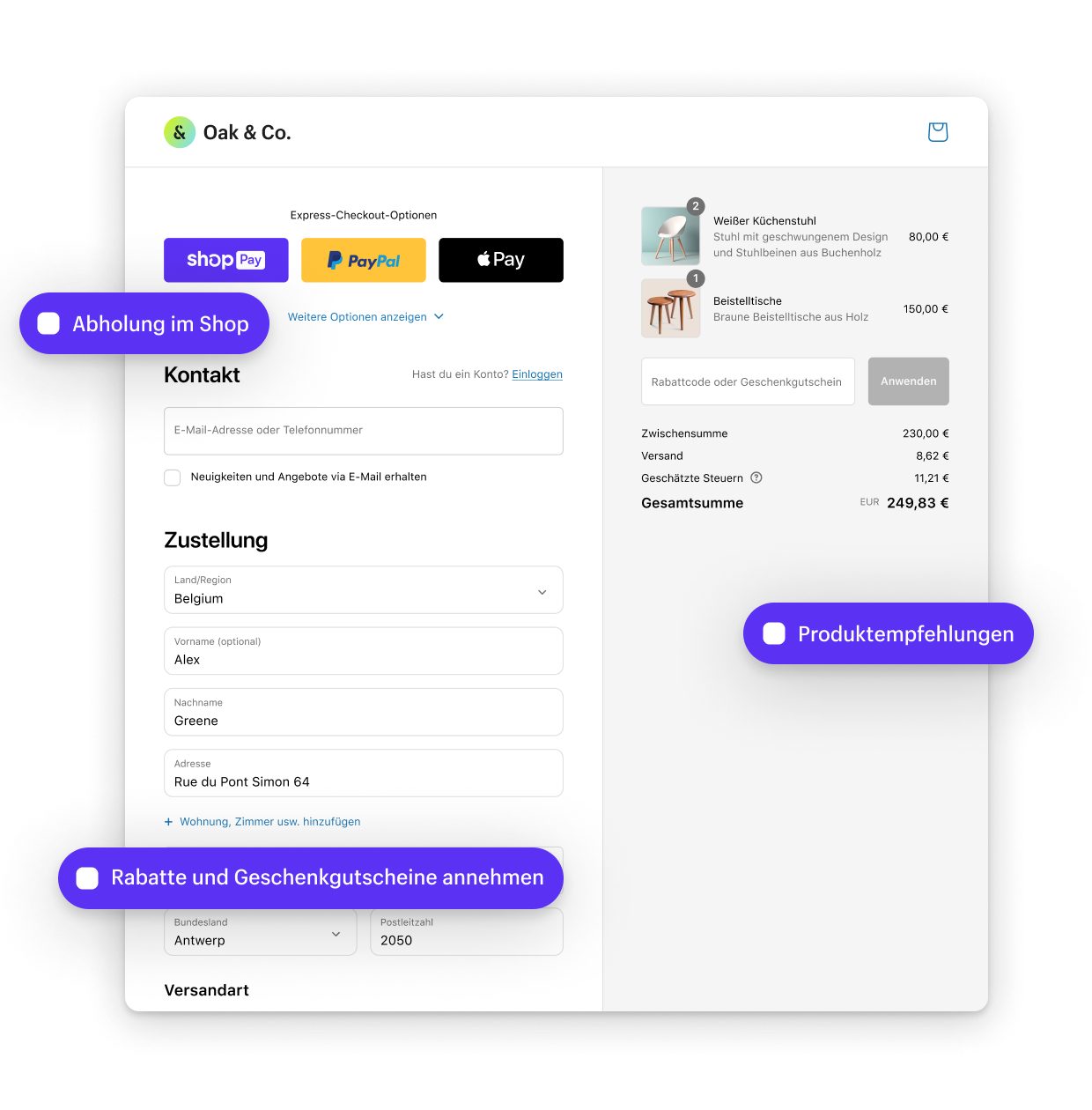 Shopify Checkout auf einem Mobilgerät