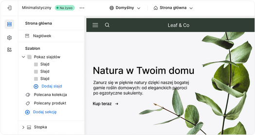 Strona docelowa otwarta w interfejsie użytkownika kreatora sklepu.