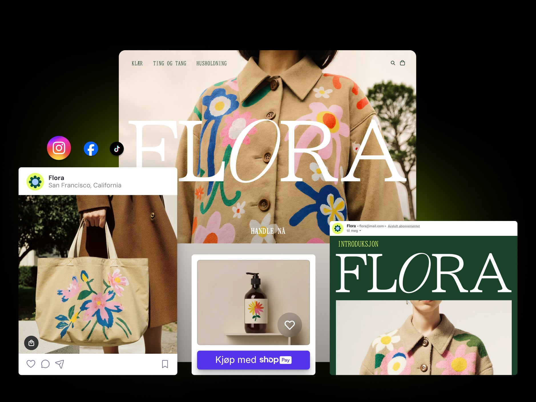 Sidekick-markedsføringsavatar som lager innhold for sosiale medier og markedsføring for FLORA-butikk basert på brukerens forespørsel
