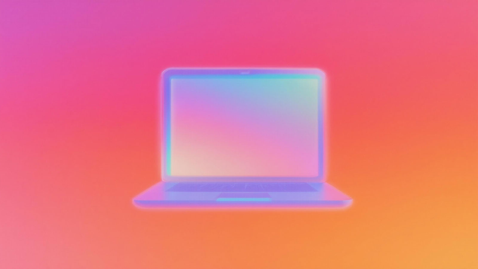 Soft-focus, glowing open laptop with iridescent hues on a gradient background