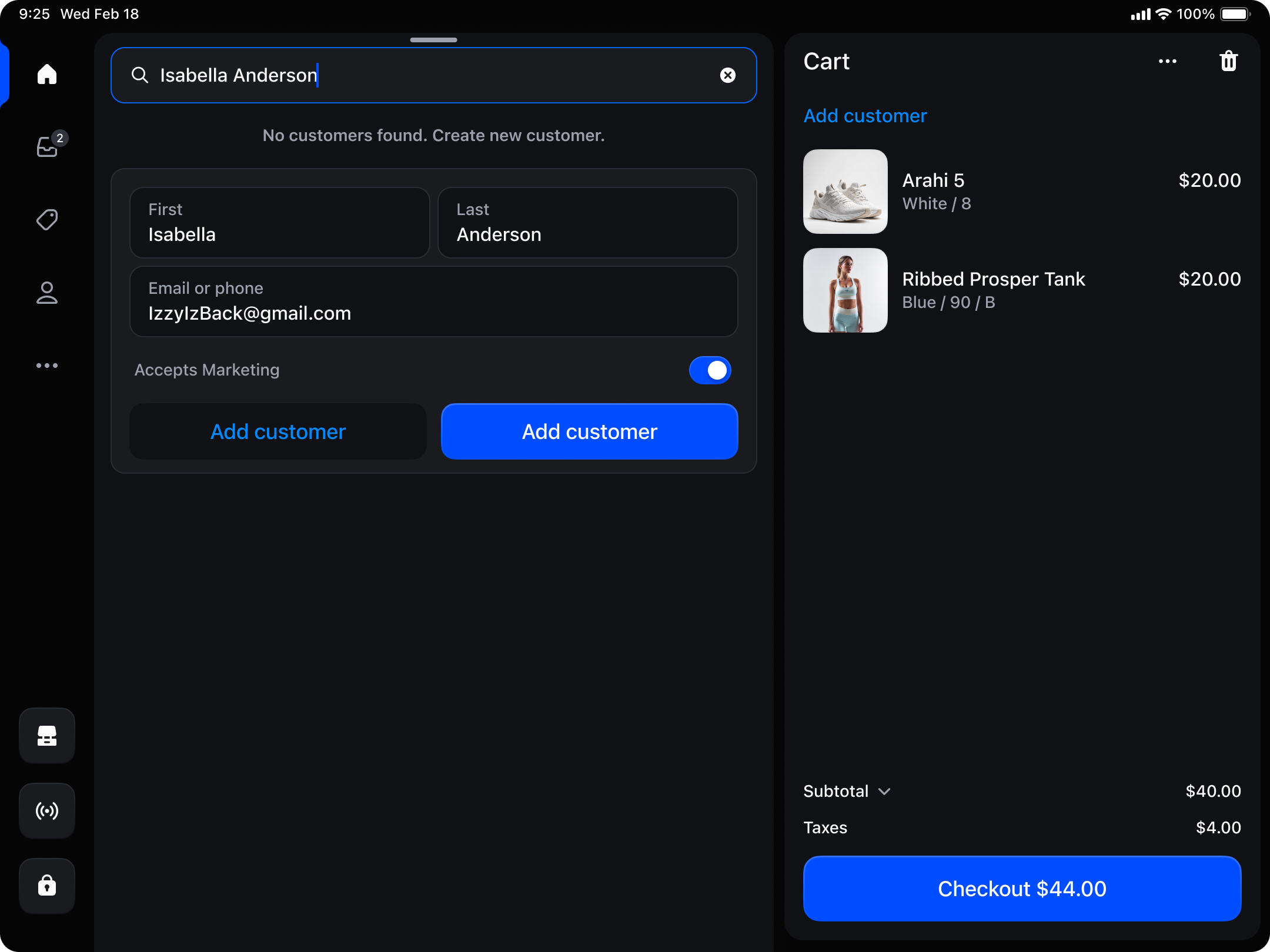Ipad showing: Customer search now prioritizes the fields staff use most - name, email, and phone number