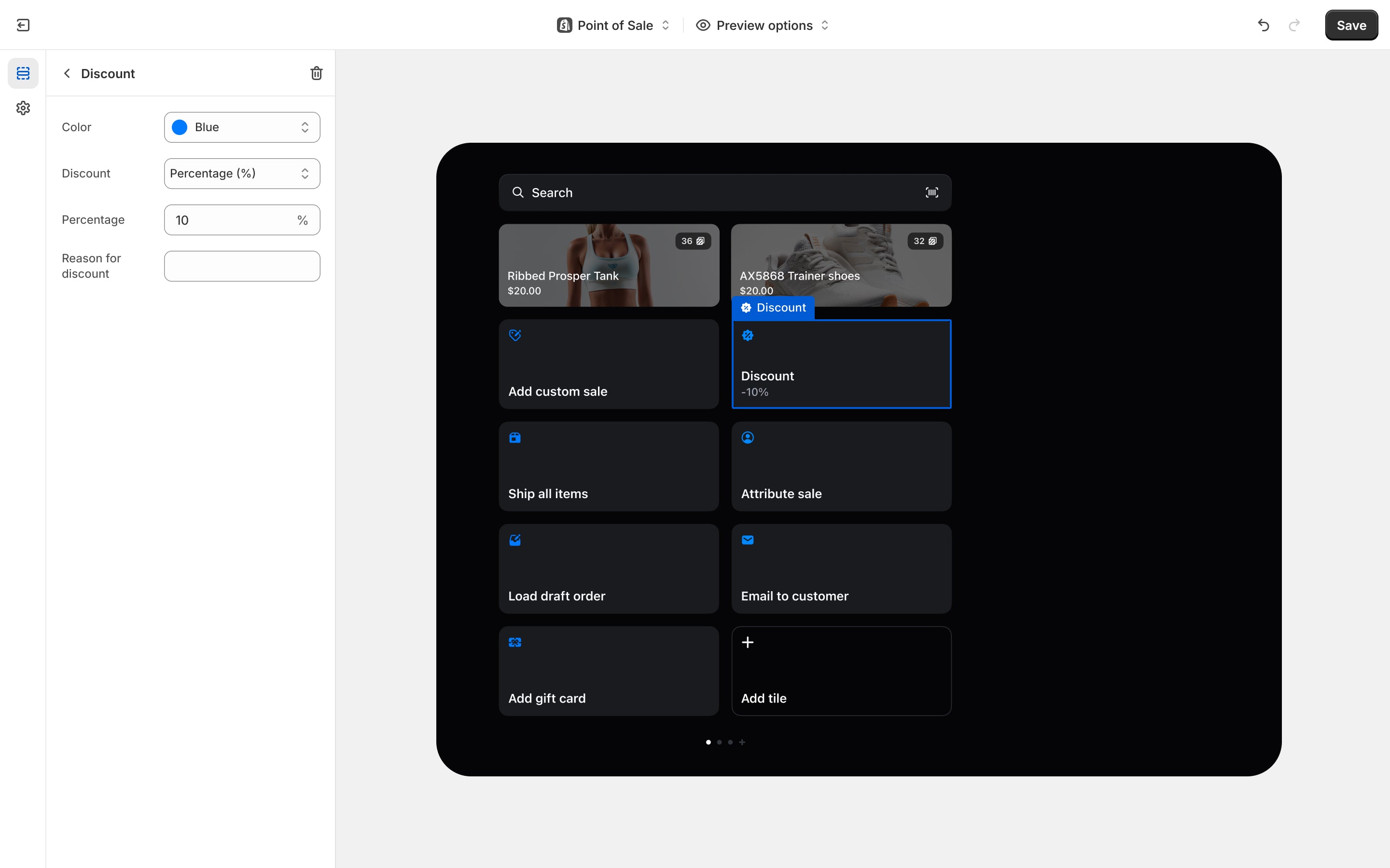 POS Editor screen in POS Channel