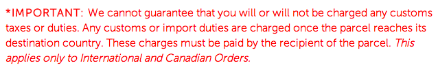 An example of ecommerce policies about shipping and tariffs.