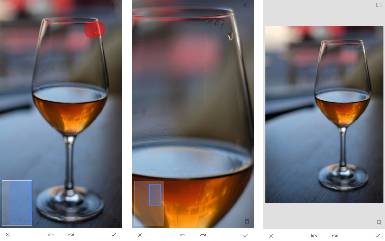 Snapseed’s Retouch tool with features to zoom in and manually select undesirable elements of images.
