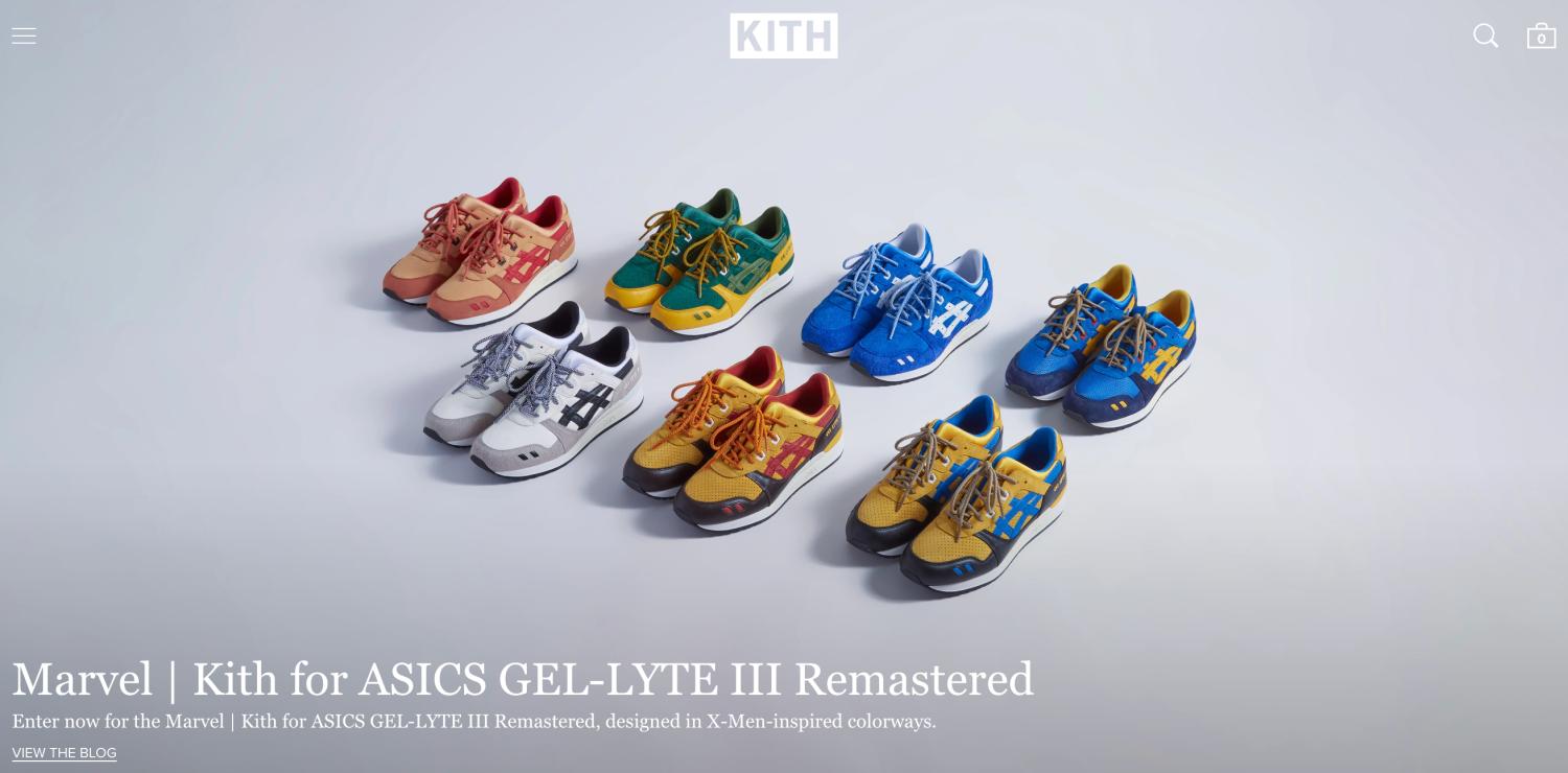 Capture d'écran de la page d'accueil du site e-commerce de KITH