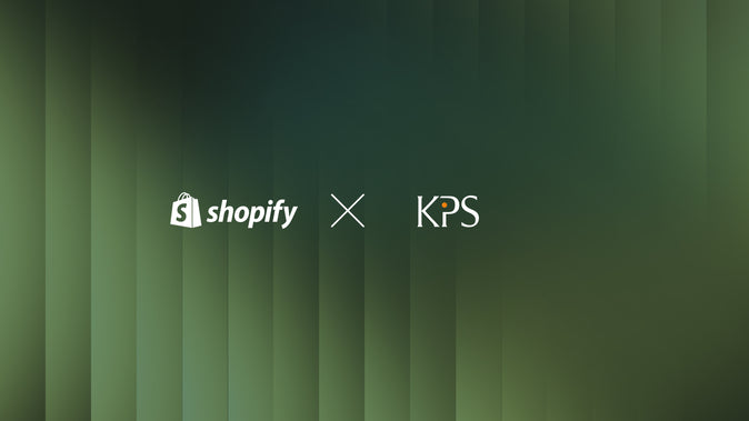 Shopify and KPS logos in a lock up on a green gradient background.