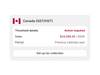 The tax settings section of the admin shows the Canadian flag and a sales tax threshold and collection status