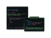 Two terminals in dark mode show webhook event configurations with a trigger that fires only when that specific field changes