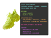 Close-up of structured data for a product with fields and values highlighted in green on a dark background, representing how Shopify Catalog organizes product data for AI agents