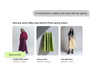 A row of product recommendation cards showing apparel, including a green dress, surfaced through the Catalog API