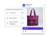 The average customer acquistion cost is overlaid on top of an Instagram ad for a magenta tote bag that's being run by the Shop app  