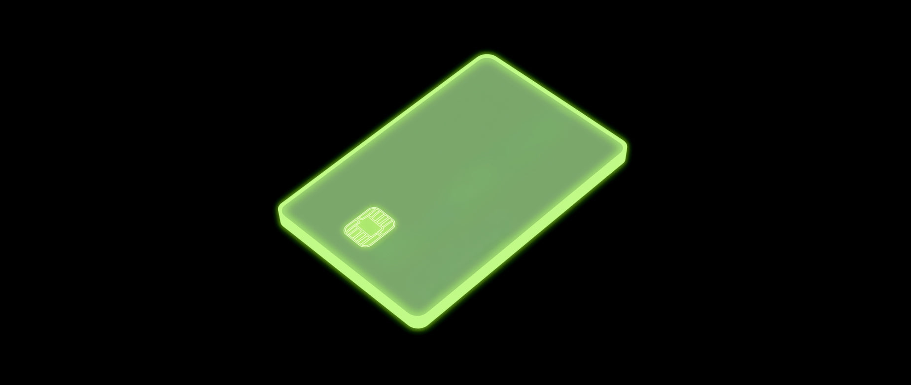 fluorescent green credit card on black background