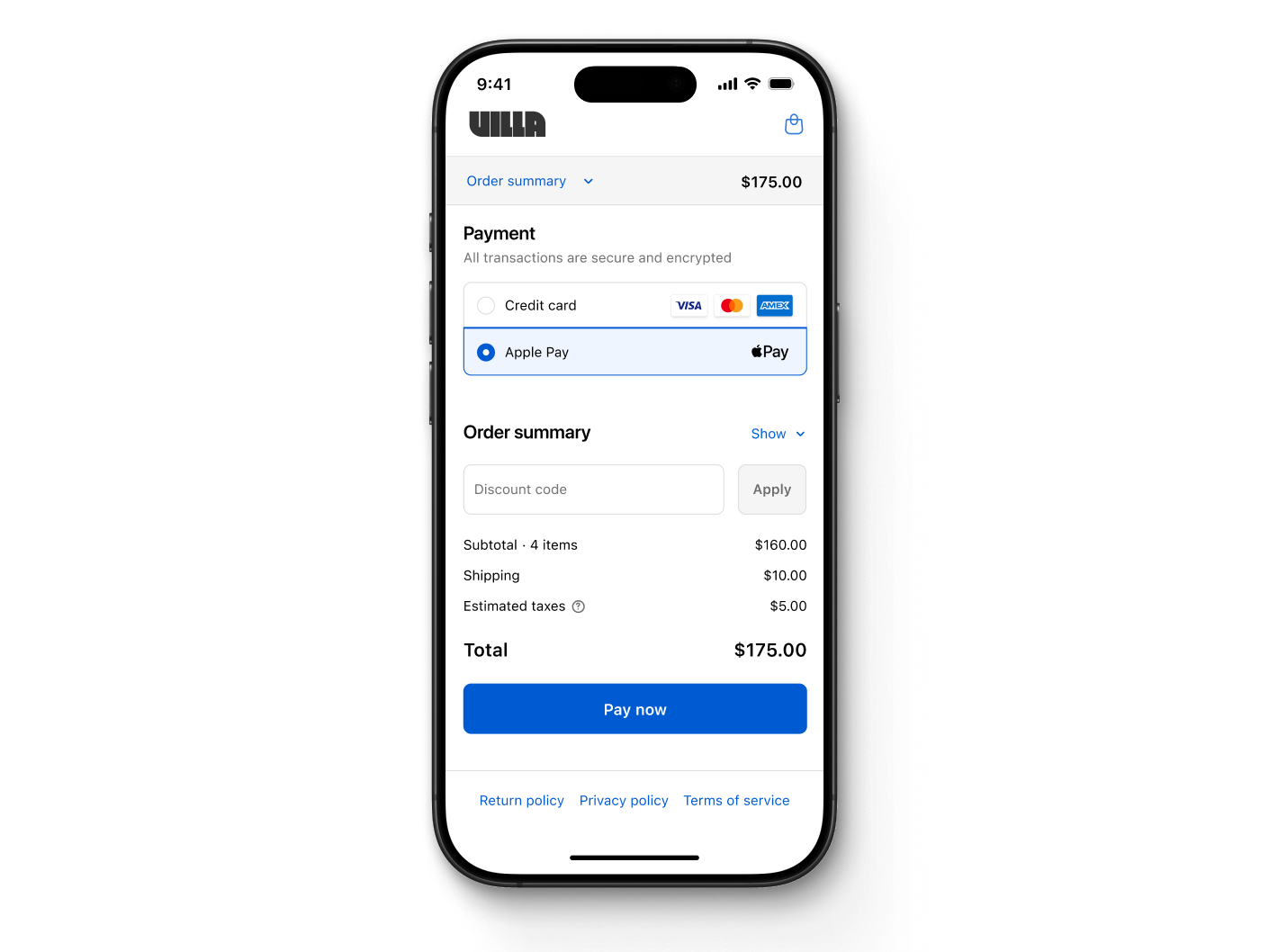 A Shopify Checkout with Apple Pay as an option