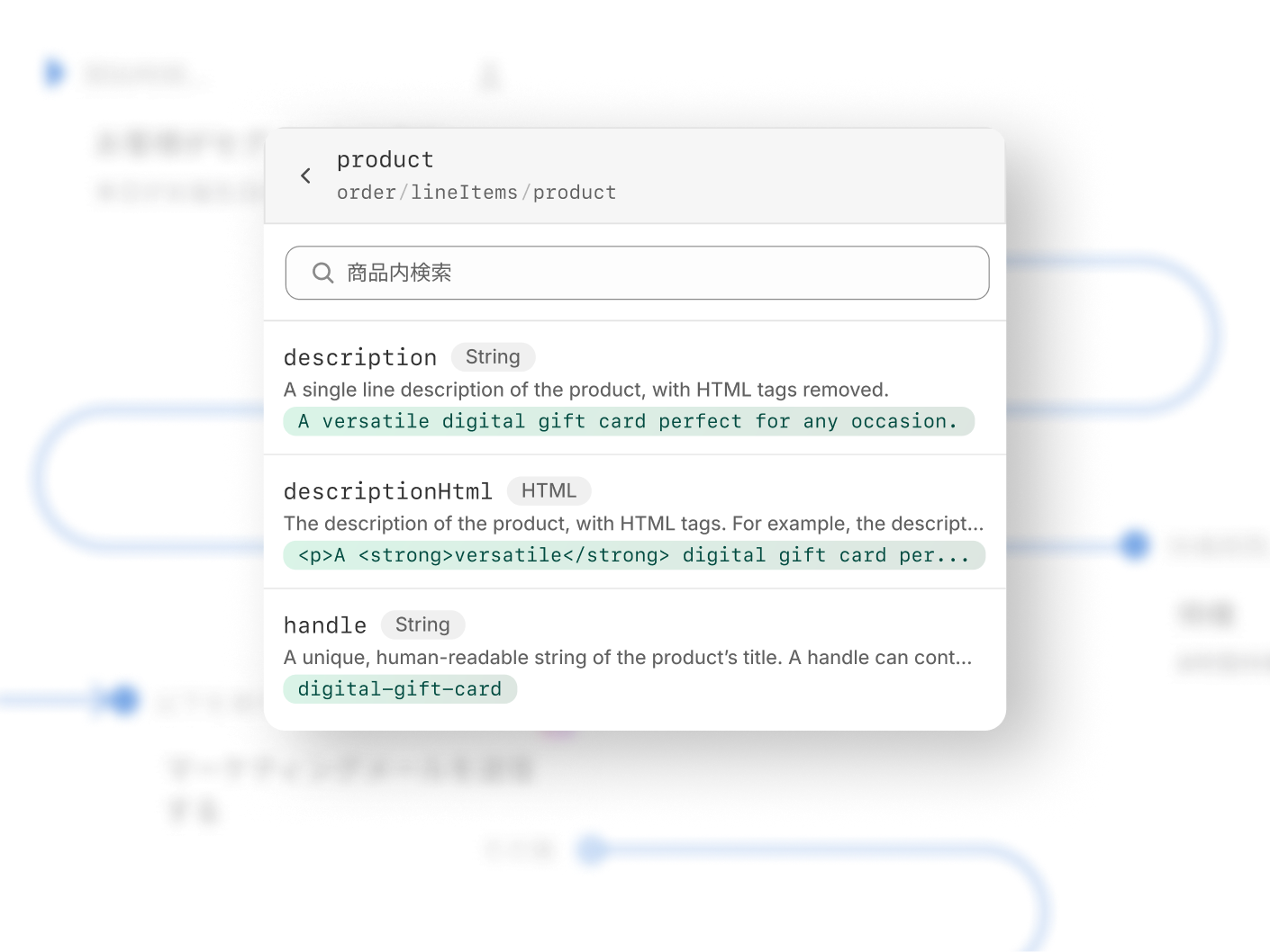 デジタルギフトカードの設定フローを表示する管理画面パネルビュー。