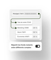 Une interface présente le détail d’un versement : taxe de vente, marketing, stock et économies.