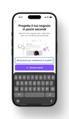 Su un cellulare, un prompt recita “attrezzature per skateboard di qualità”, seguito dal pulsante “Genera temi”.