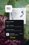 L’icona dell’app Uber Direct è posizionata vicino a una mappa che mostra la consegna di un pacco di cuscinetti per skateboard a San Francisco.
