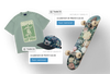Une casquette, un t-shirt et une planche de skateboard sont affichés avec leurs statuts de paiement.