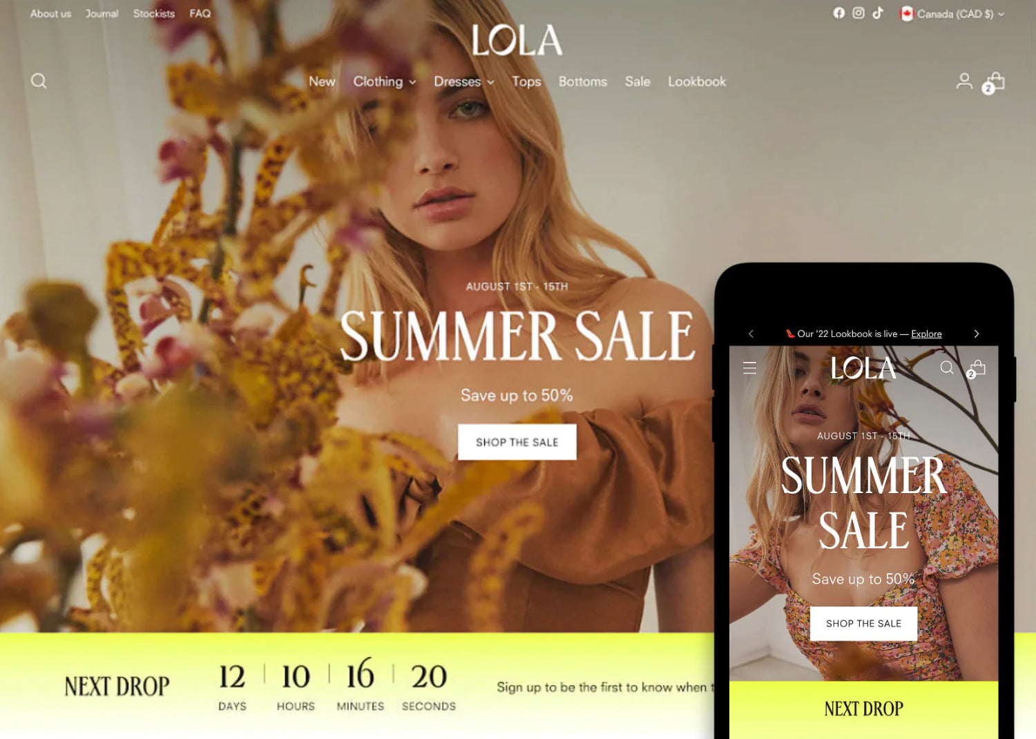 Demo del tema Shopify Stiletto su mobile e desktop