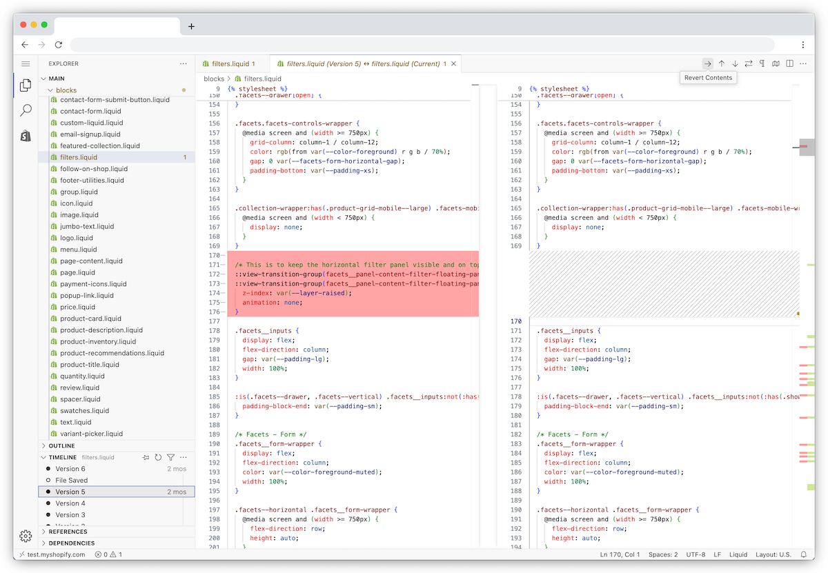 Versionskontrolle im Theme-Editor